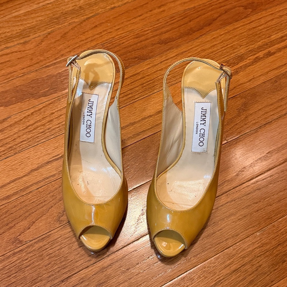 Jimmy Choo Nude/Mustard Peep Toe Slingbacks